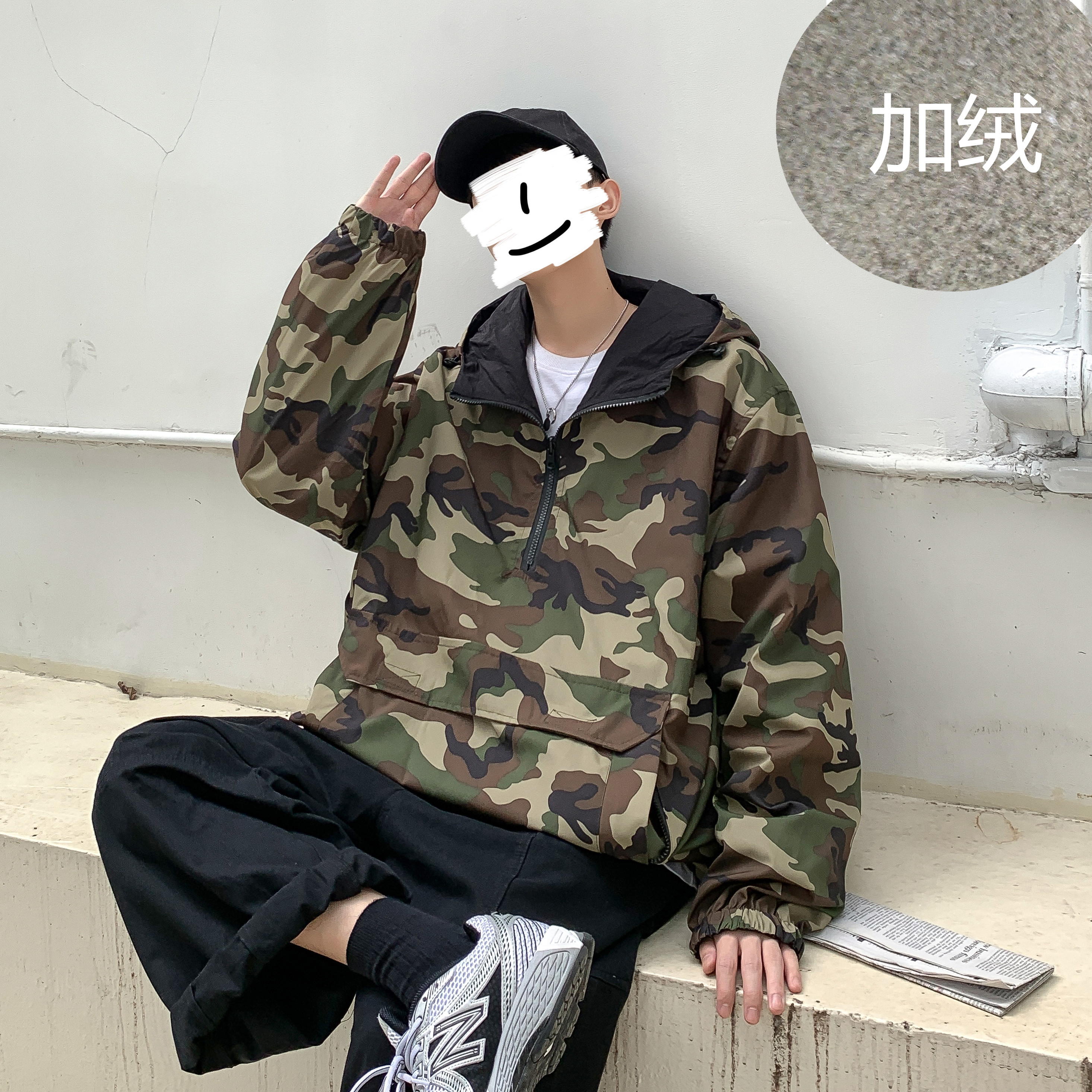 大码港风男士加绒迷彩外套风格外套dsa012-jk910-p85图片