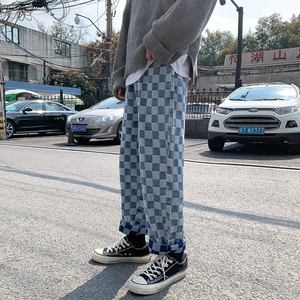 港风格子牛仔花裤54%棉46%涤纶DSA012-nz024-p60图片