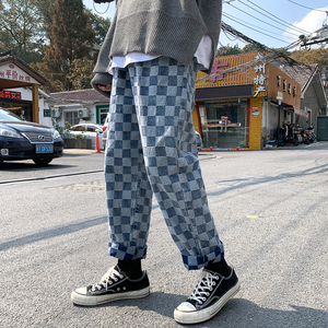 港风格子牛仔花裤54%棉46%涤纶DSA012-nz024-p60