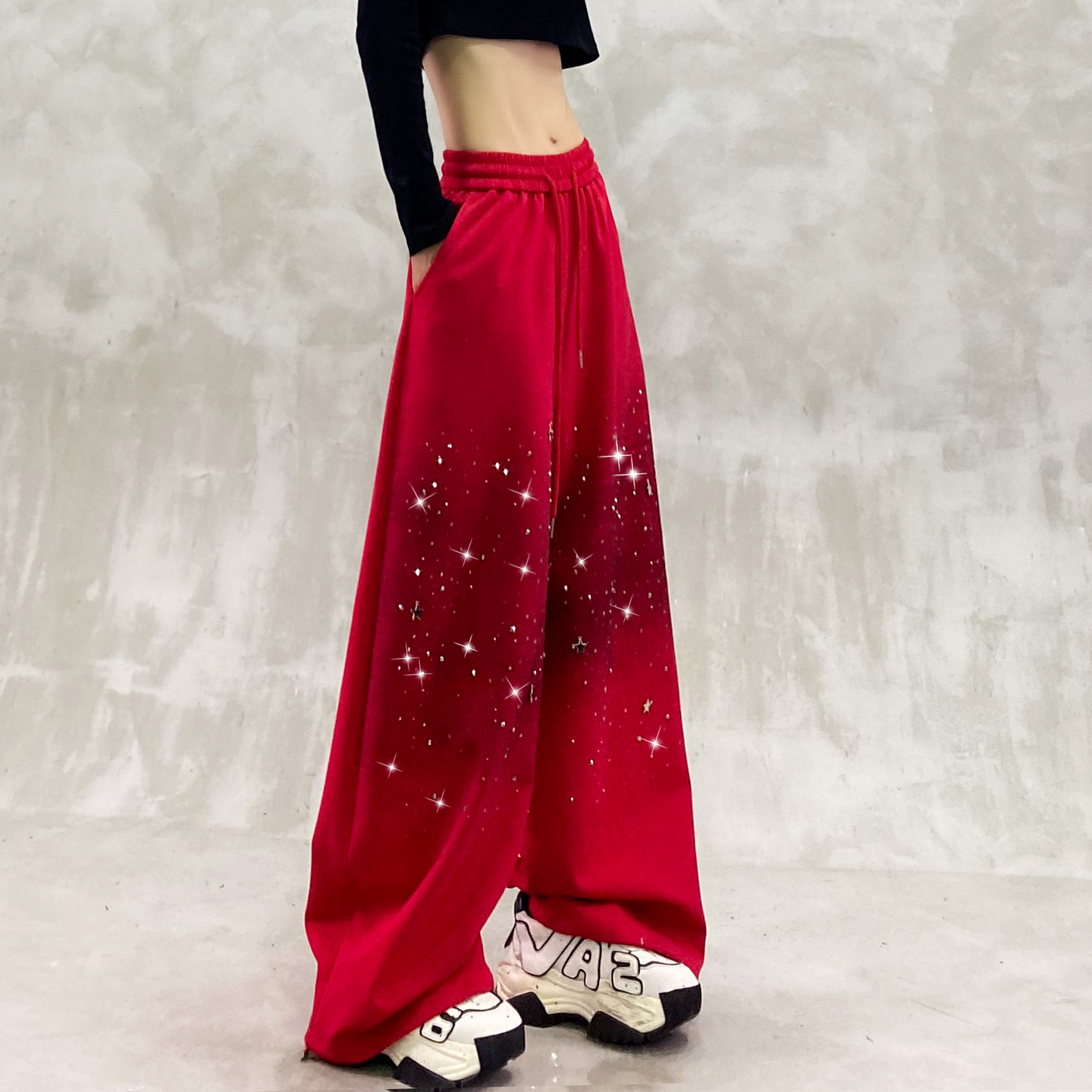 炫酷烫钻设计运动休闲裤女