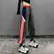 高腰百搭宽松显瘦直筒束脚运动裤 帅气牛仔条纹拼接休闲裤 女春新款