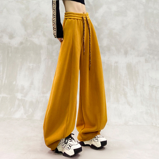 高腰宽松显瘦百搭香蕉裤 抽绳设计拼接加绒加厚休闲弯刀裤 女冬新款