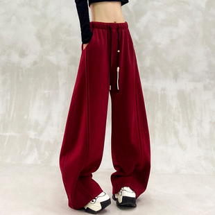 高腰宽松显瘦百搭直筒香蕉裤 洋气抽绳设计加绒休闲弯刀裤 女冬新款