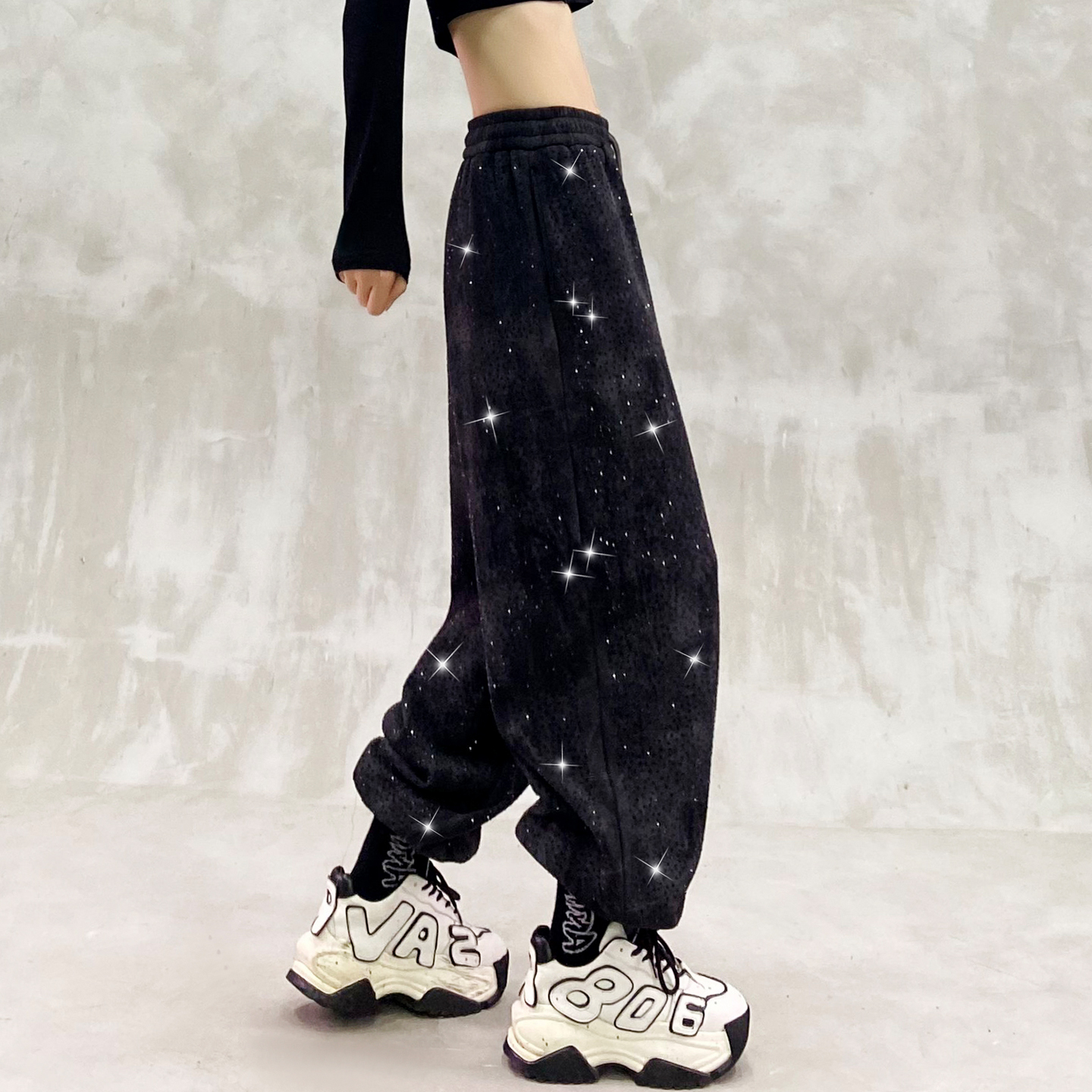 扎染色烫钻加绒加厚运动休闲裤