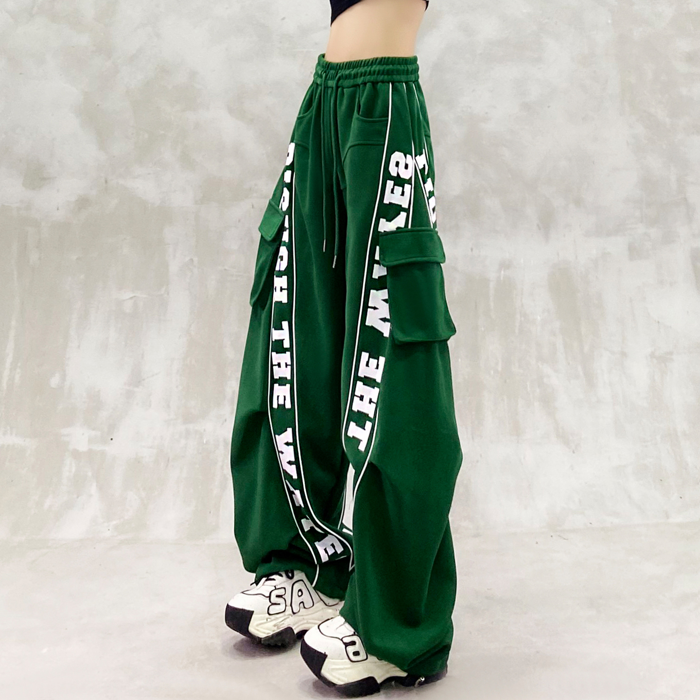 美式侧边口袋设计宽松工装裤女