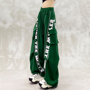 洋气高腰显瘦百搭直筒弯刀裤 美式 女春新款 裤 侧边口袋设计宽松工装