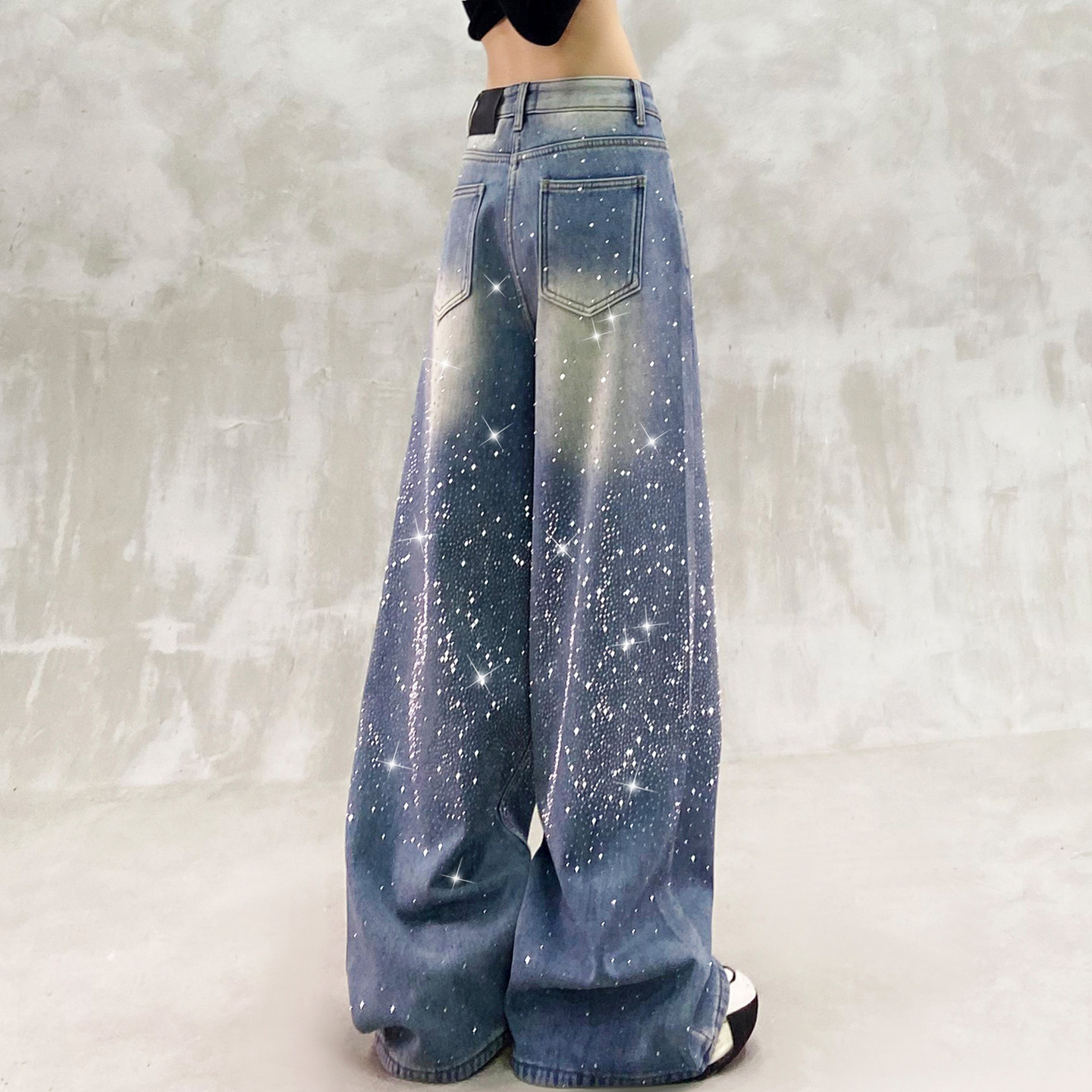 闪亮烫钻设计加绒休闲牛仔裤女冬新款高腰宽松显瘦百搭直筒阔腿裤,女装/女士精品,牛仔裤,淘宝优惠券,粉丝福利购,淘宝优惠卷