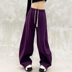 香蕉裤 洋气高腰宽松显瘦百搭直筒卫裤 女冬新款 紫色加绒休闲弯刀裤