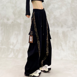 高腰宽松显瘦百搭直筒香蕉裤 个性 女春新款 休闲弯刀裤 拼接设计工装