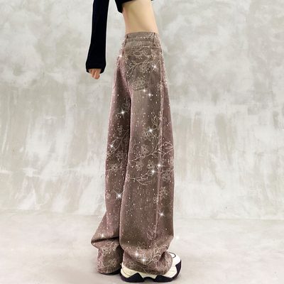 满天星烫钻印花休闲牛仔裤女