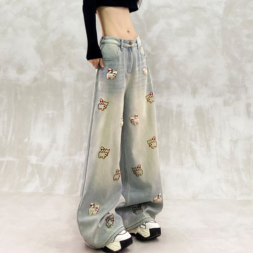 个性设计感水洗加绒休闲牛仔裤女