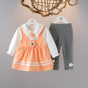 女宝宝春装儿童长袖连衣裙套装1-2-3岁新款女童洋气公主裙两件套