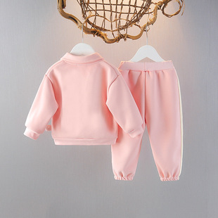 女童秋冬装套装新款1-2-3岁洋气加绒卫衣宝宝裤子冬季儿童两件套