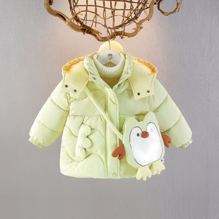 女童棉服冬装加绒保暖外套冬季儿童休闲棉衣女宝宝带帽洋气外出服