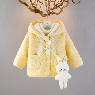 女童加绒秋冬儿童外套新款女宝宝带帽保暖棉服冬装上衣外出服新潮