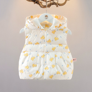 冬季女宝宝轻薄丝棉儿童马甲1-2-3岁女童冬装带帽外出服婴儿棉服