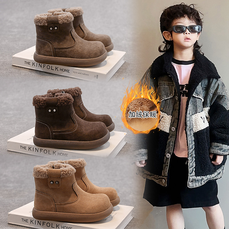 儿童毛毛口勃肯短靴二棉保暖棉靴
