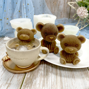 网红泰迪小熊制冻冰块硅胶模具大号咖啡奶茶3D立体冰雕卡通巧克力