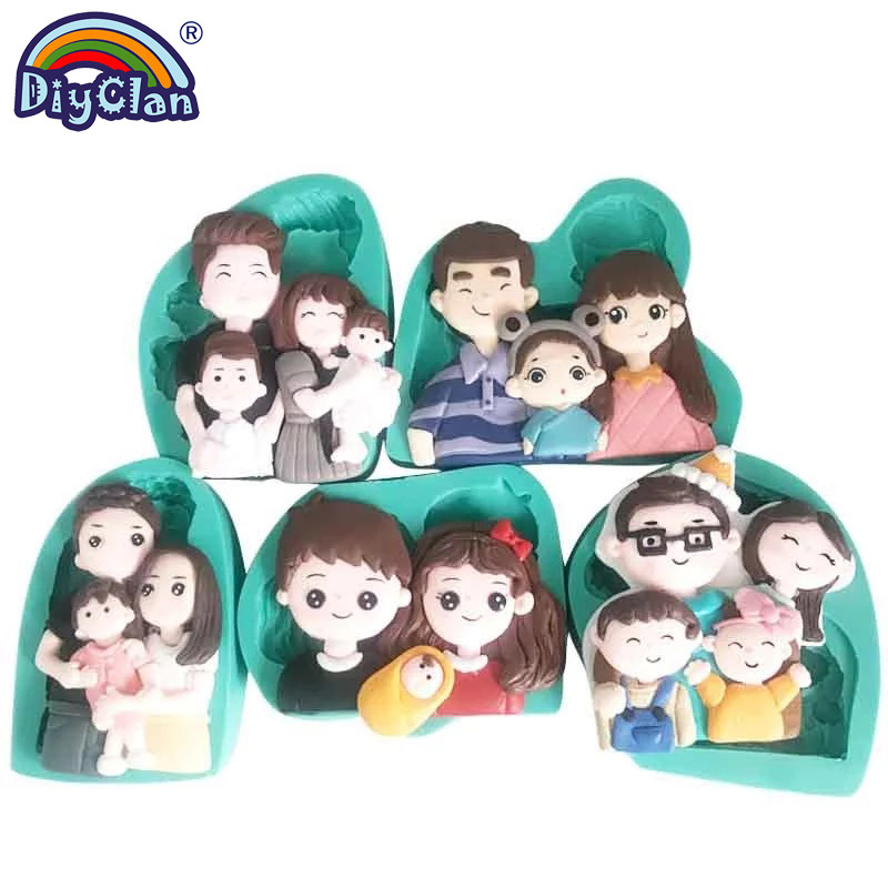 一家人翻糖人物巧克力饼干硅胶模具生日蛋糕烘焙装饰卡通黏土模型