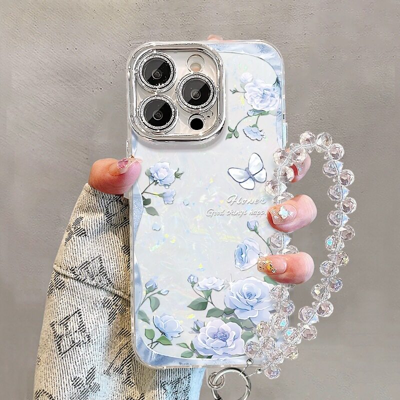 玫瑰蝴蝶手链适用iphone17promax苹果手机壳15全包16新款14贝壳纹