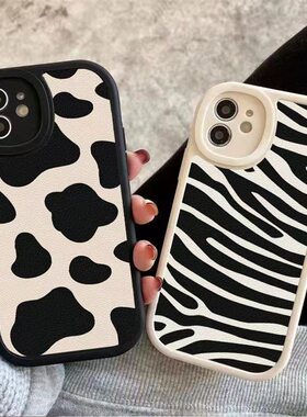 奶牛斑马纹15pro苹果手机壳iphone17适用16promax14防摔13保护套