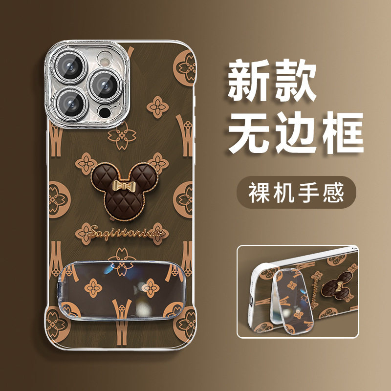 米奇公仔镜子支架适用苹果16promax手机壳15美拉德13羽纱无边框14