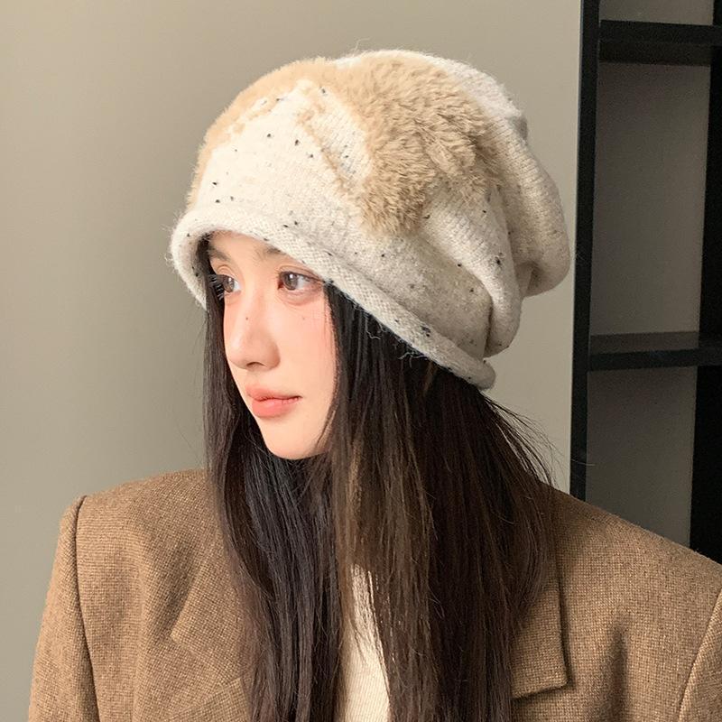 韩系秋冬帽子女款可爱蝴蝶结针织毛线帽保暖百搭堆堆帽显脸小冷帽