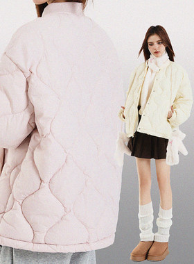 韩系菱格纹棉服女冬季短款