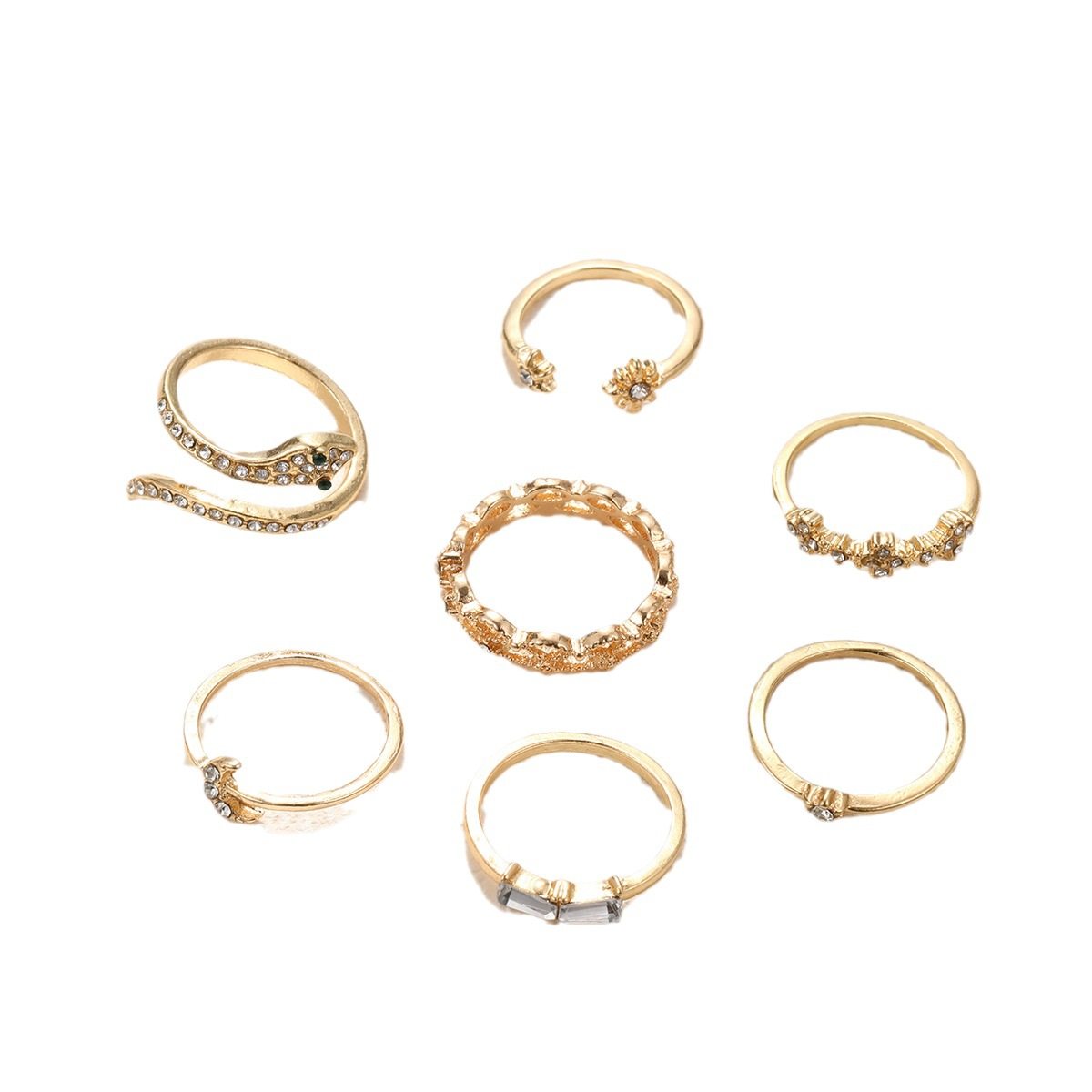 RING SET 7 PIECES STARS MOON DIAMOND-SET RINGS VINTAGE SERPENTINE JOINT RINGS 7-PIECE SET SET