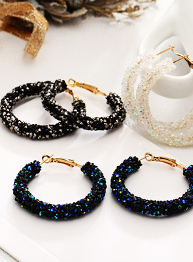 earrings for women 时尚个性覆古夸张耳饰 圆圈水晶耳环耳坠女