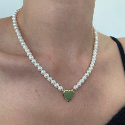 Clavicle chain female pearl Love Pendant Necklace women 项链