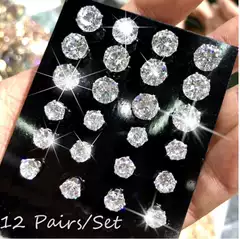 Diamonds Earrings Women 12Pcs Set Jewelry Crystal Zircon 12 Pairs of Earrings