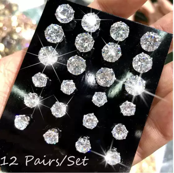 Diamonds Earrings Women 12Pcs Set Jewelry Crystal Zircon 12 Pairs of Earrings