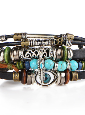 New Blue Eye Bracelet multi-layer cowhide Men's women 手链