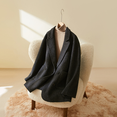深灰色双面羊毛大衣女中长款2024秋冬款高级感小个子高端毛呢外套