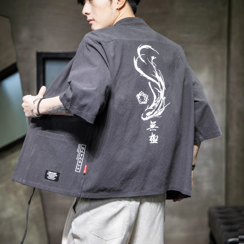 F70P45室内风风潮流时尚加大码宽松七分袖汉服开衫外套,男装夹克,电商A026