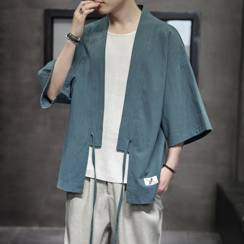 K626P30室内风休闲宽松风棉麻仙鹤刺绣开衫汉服外套青年,男装民族服装,电商A026