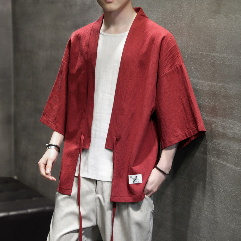 K626 P30 室内风 夏装休闲潮流青年开衫仙鹤刺绣汉服图片