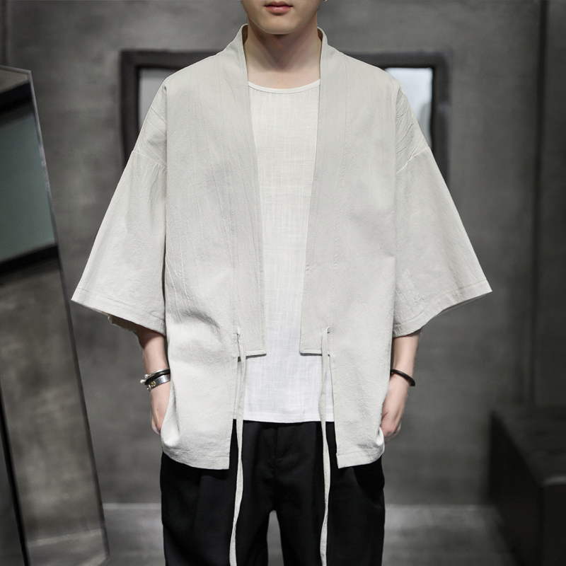 K626P30室内风百搭潮流夏装外套纯棉风仙鹤刺绣开衫汉服，男装民族服装，电商A026