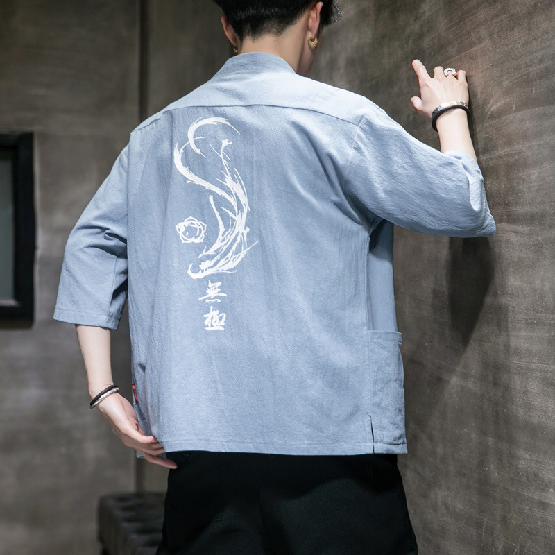 F70P45室内风风潮流时尚加大码宽松七分袖汉服开衫外套,男装夹克,电商A026