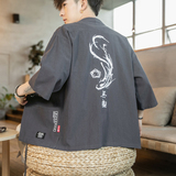 F70P45咖啡厅七分袖风休闲大码时尚宽松汉服棉麻开衫，男装民族服装，电商A026