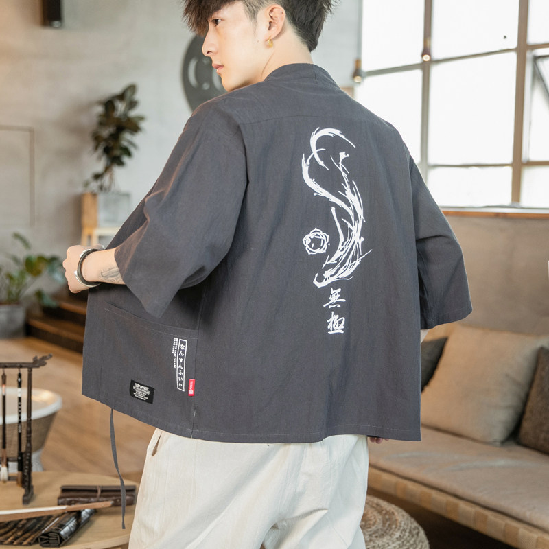 F70 P45 咖啡厅七分袖风休闲大码时尚宽松汉服棉麻开衫图片