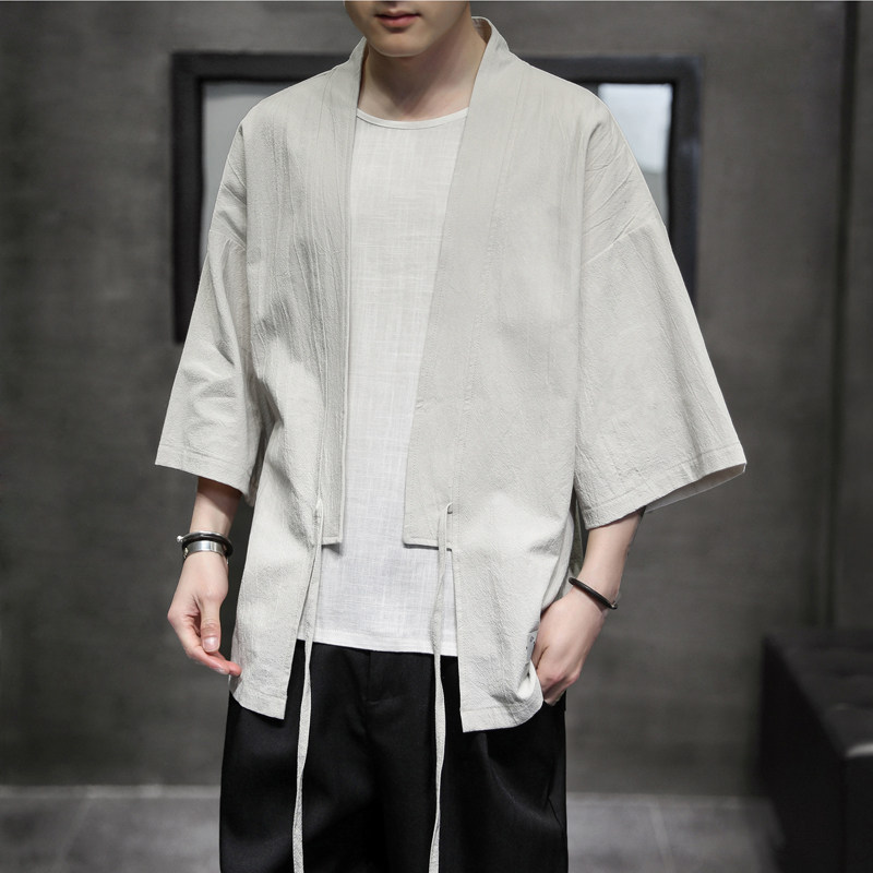 K626P30室内风休闲宽松风棉麻仙鹤刺绣开衫汉服外套青年,男装民族服装,电商A026