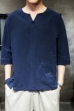 587P45室内风风七分袖棉麻仙鹤刺绣加大码T恤，男装T恤，电商A026