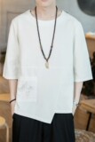 591P45咖啡厅2024夏装新款圆领风加大码潮流T恤七分袖，男装T恤，电商A026