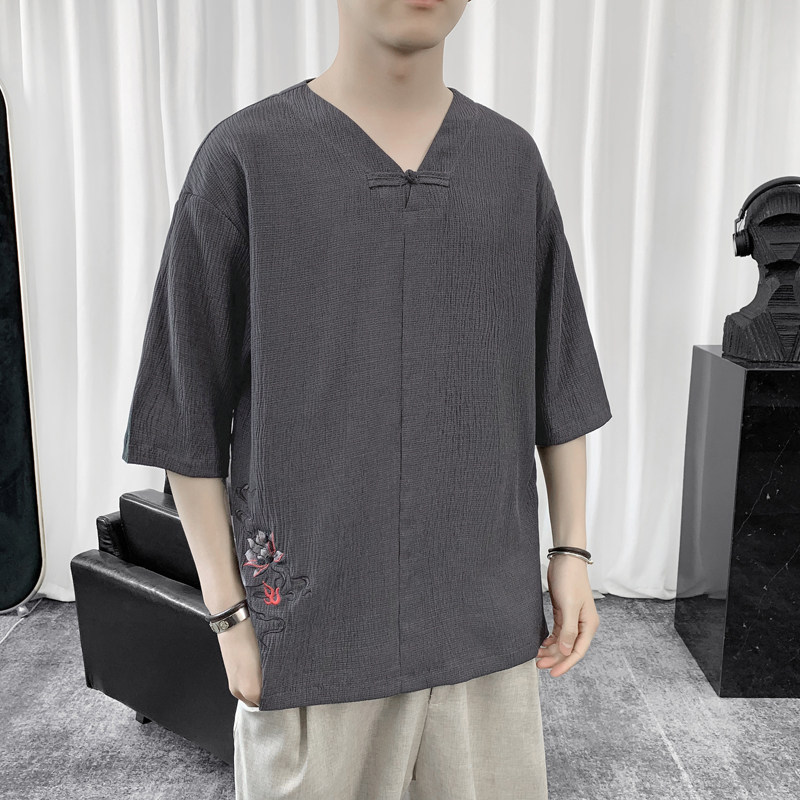 T8892P45短句风冰丝风V领短袖薄款夏装T恤加大码休闲潮流,男装T恤,电商A026