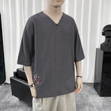 T8892P45短句风冰丝风V领短袖薄款夏装T恤加大码休闲潮流，男装T恤，电商A026
