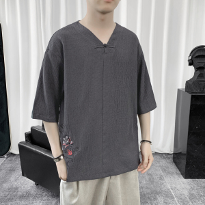 T8892  P45 短句风 冰丝风V领短袖薄款夏装T恤加大码休闲潮流图片