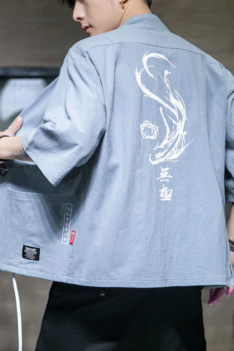 F70P45室内风风潮流时尚加大码宽松七分袖汉服开衫外套,男装夹克,电商A026