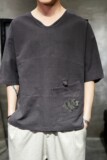 583P45室内风风青年百搭盘扣棉麻刺绣七分袖宽松T恤，男装T恤，电商A026